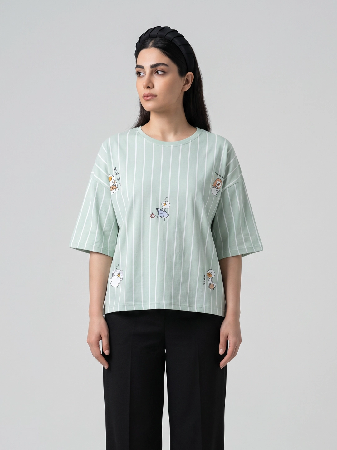 تیشرت راه راه باکسی زنانه 10702